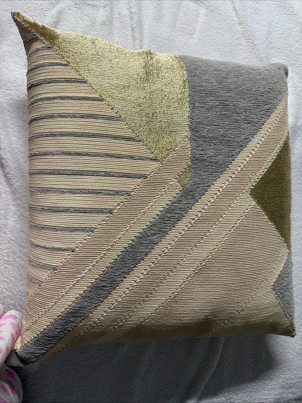 Luxury down feather  Geometric Decorative Throw Pillow in Gray, Cream, and Olive